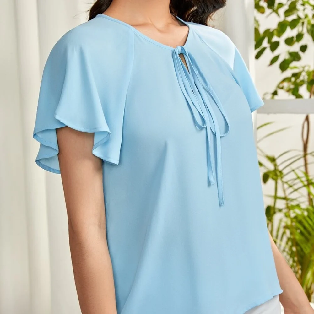 Bohemian  Solid Butterfly Sleeve Blouse Work Office - Picture 13 of 16